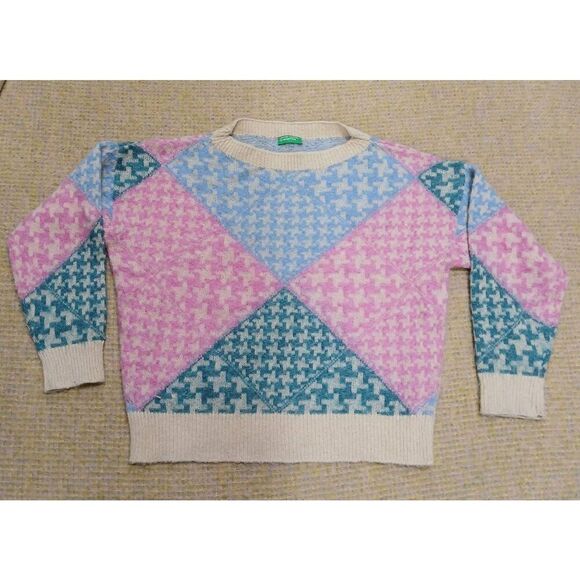United colors of benetton Sweaters - United colors benetton womens large boat neck pink beige mohair blend sweater